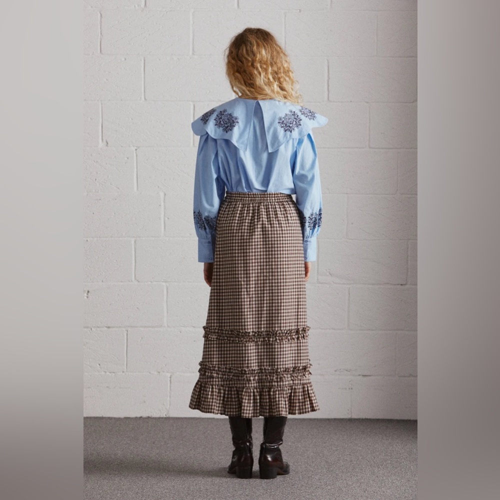 DAMSON MADDER Rina Ruffle Skirt in Chocolate Check UK 12 / US 8 - Picture 3 of 16